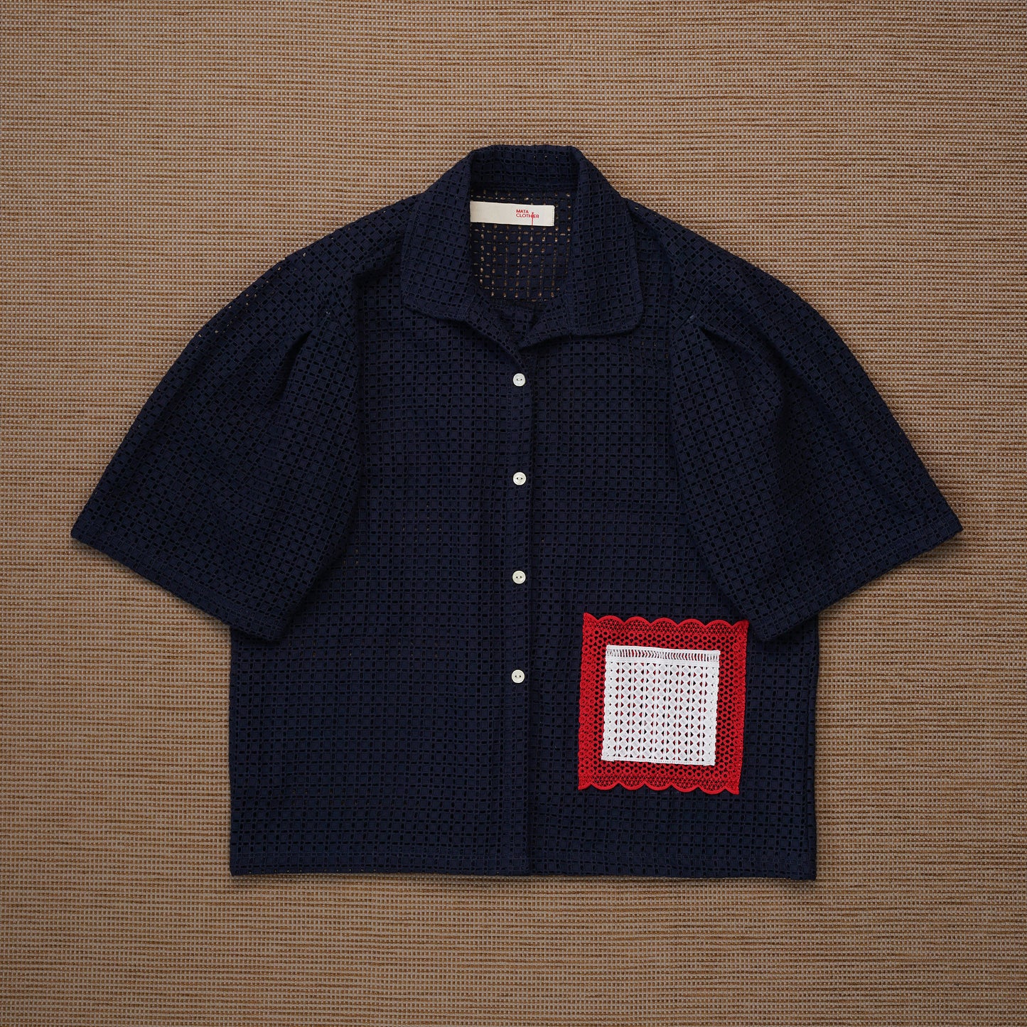 Guaya Blouse Eyelet Mesh Navy - MATA CLOTHiER