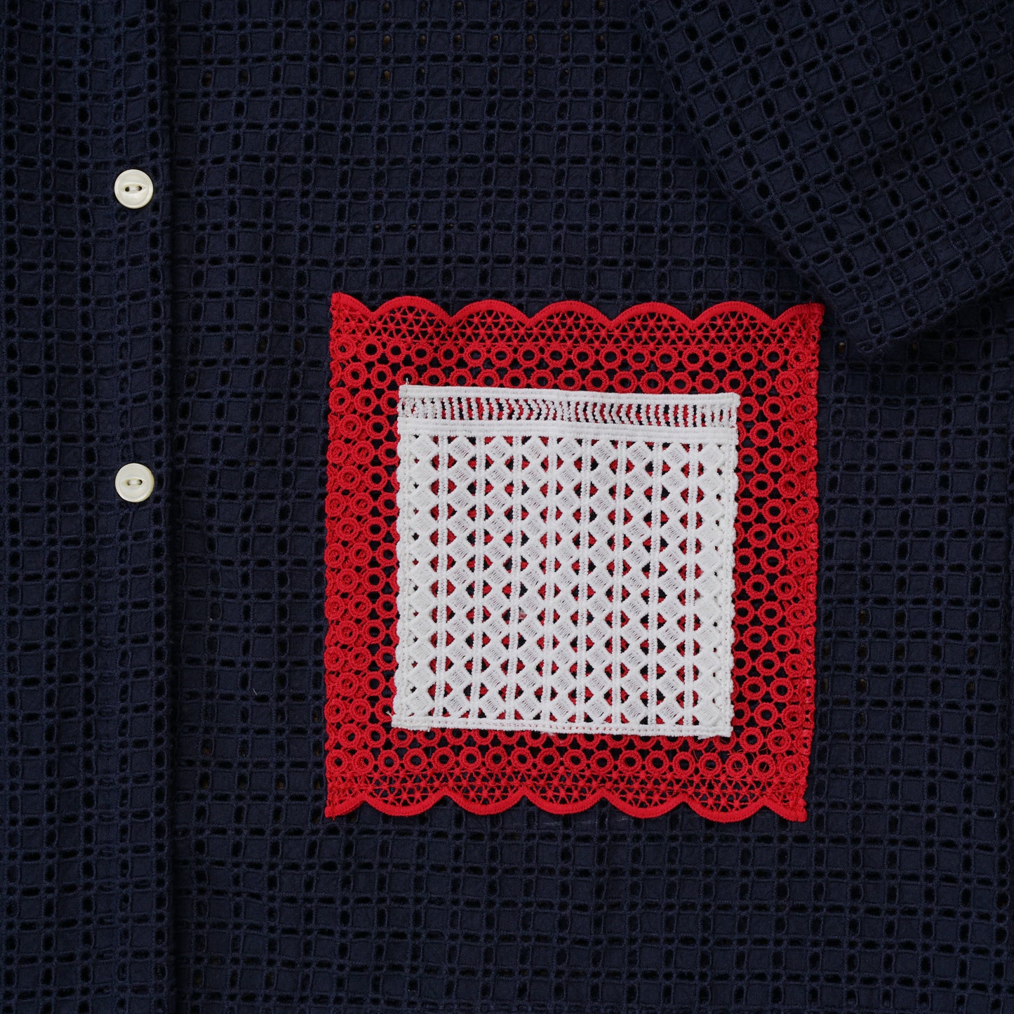 Guaya Blouse Eyelet Mesh Navy - MATA CLOTHiER