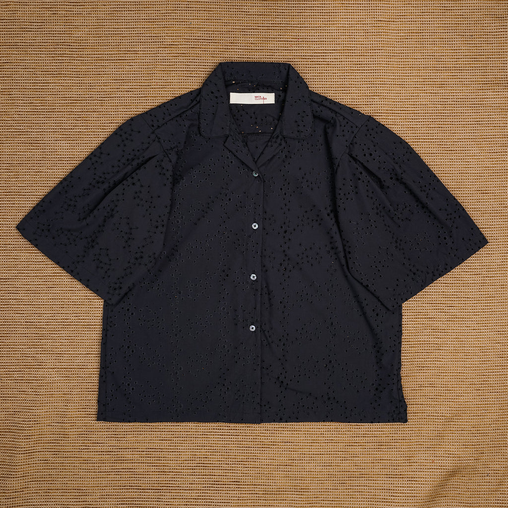 Guaya Blouse Crux Embroidery Black - MATA CLOTHiER