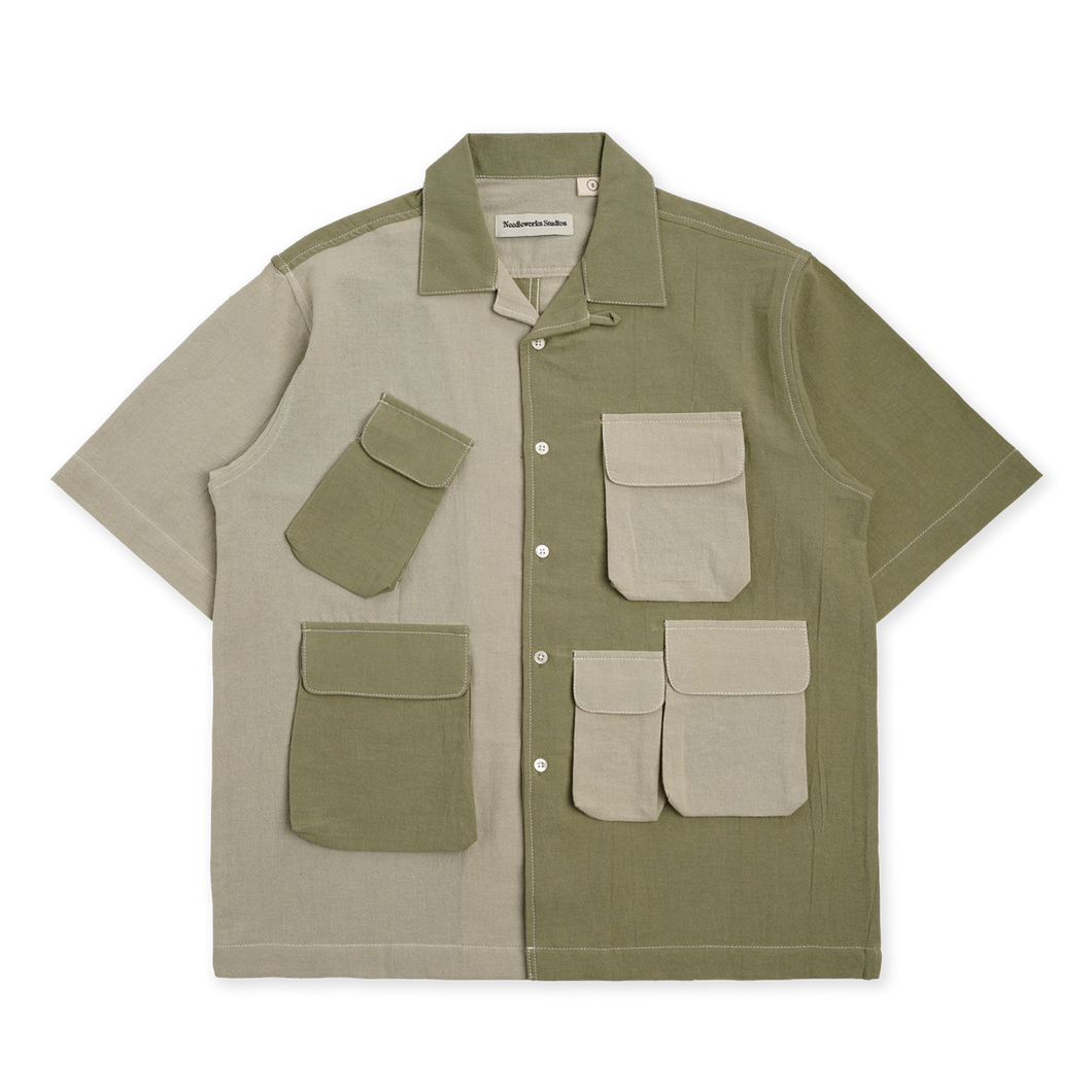 Multipocket Panel Camp Shirt Pale Olive / Ecru