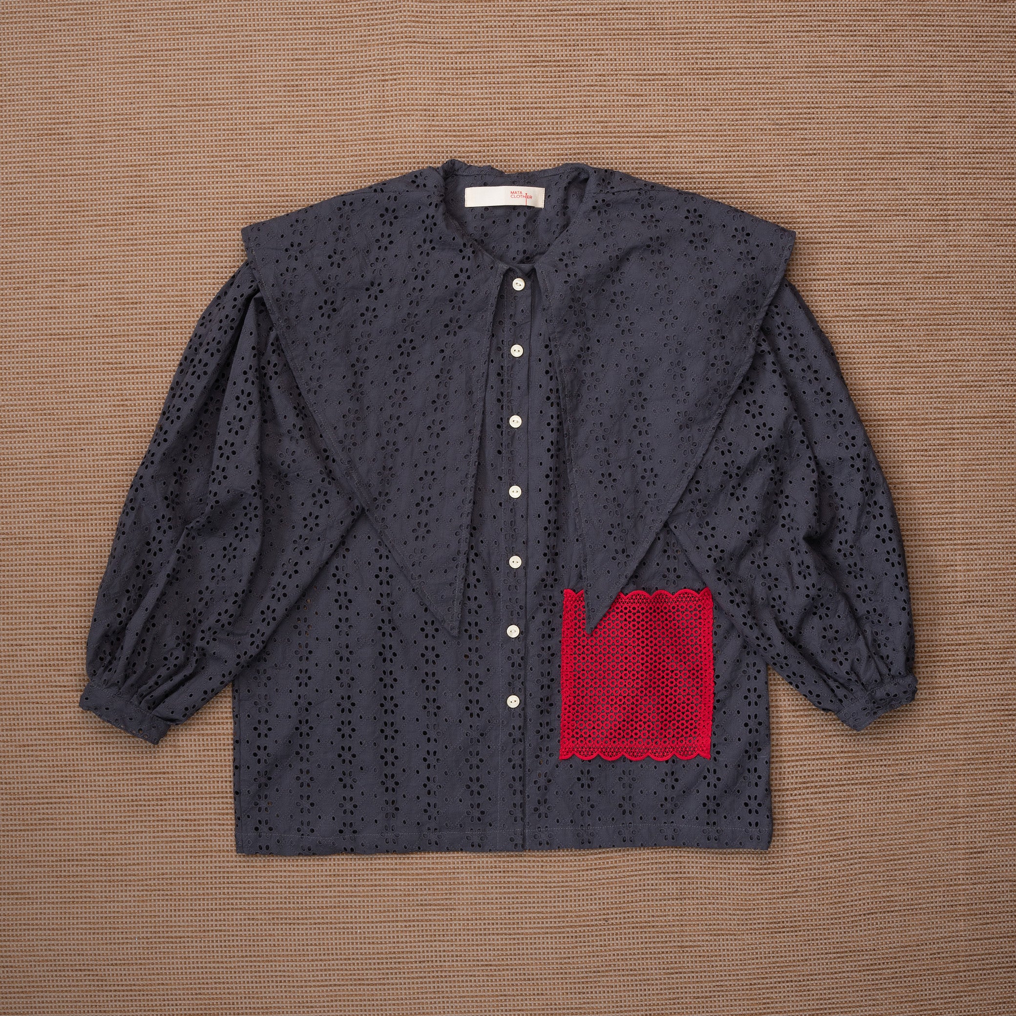 Mahadaya Blouse Eyelet Charcoal - MATA CLOTHiER