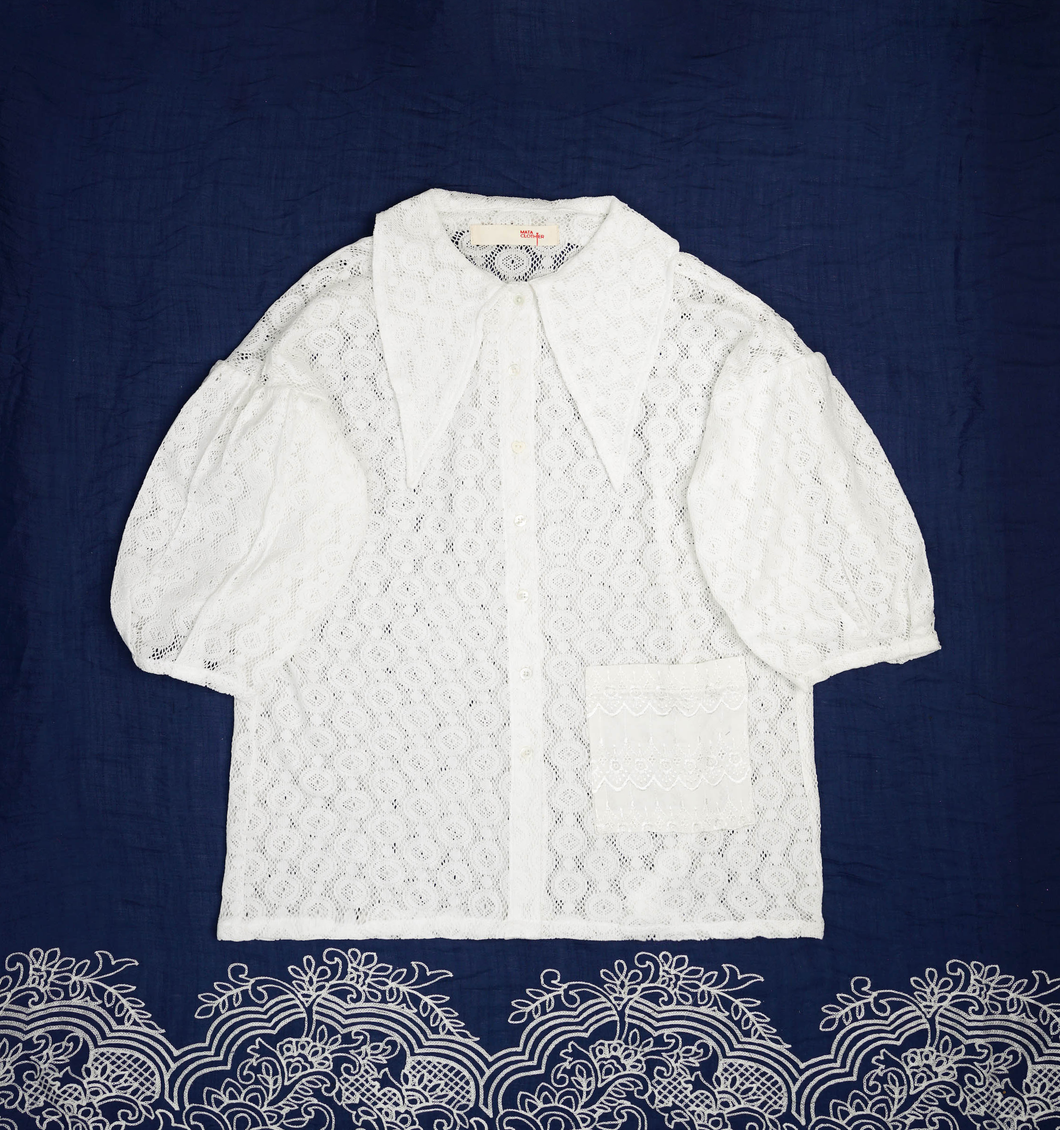 Middy Blouse Oriental Lace White - MATA CLOTHiER
