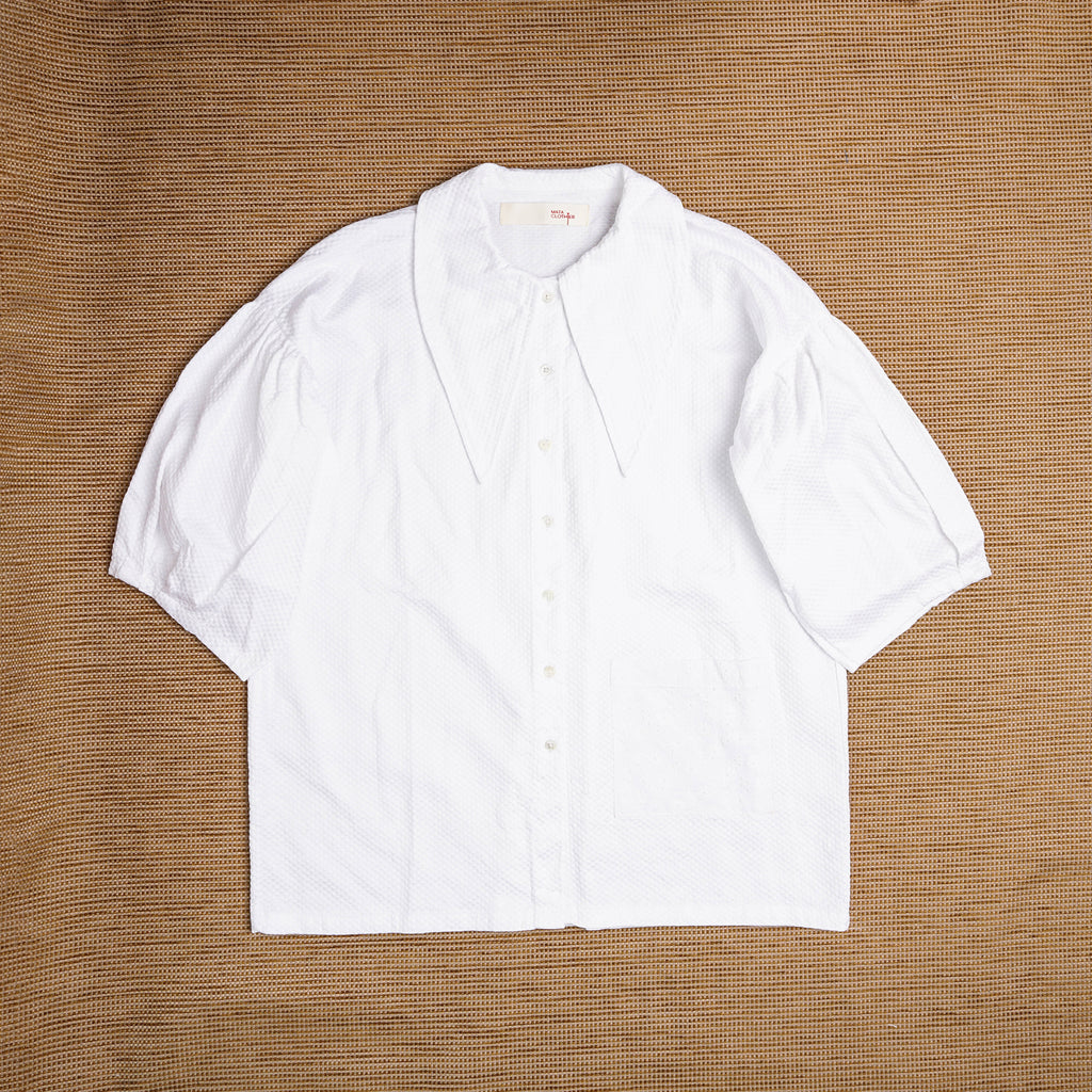 Middy Blouse Cotton Waffle White - MATA CLOTHiER