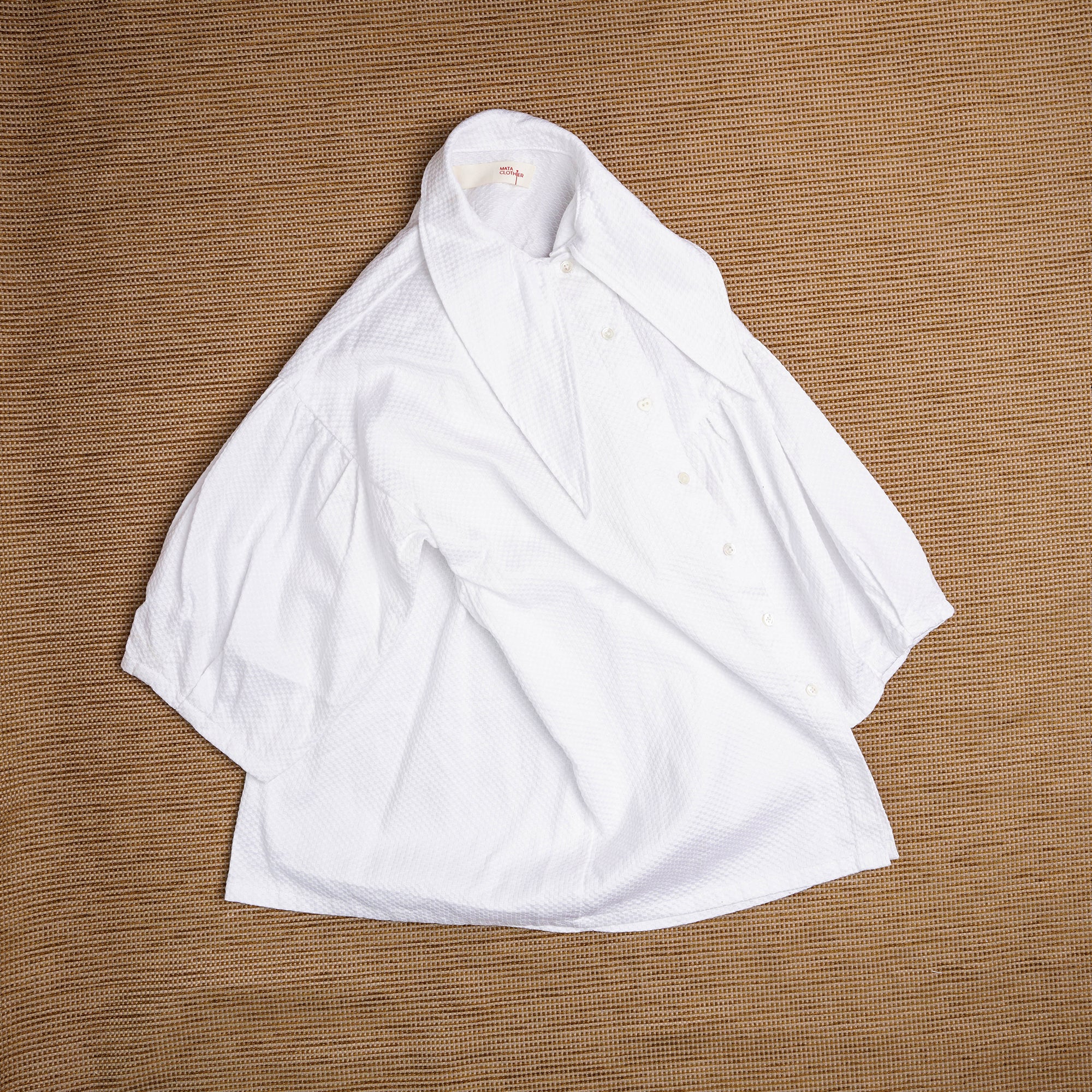 Middy Blouse Cotton Waffle White - MATA CLOTHiER