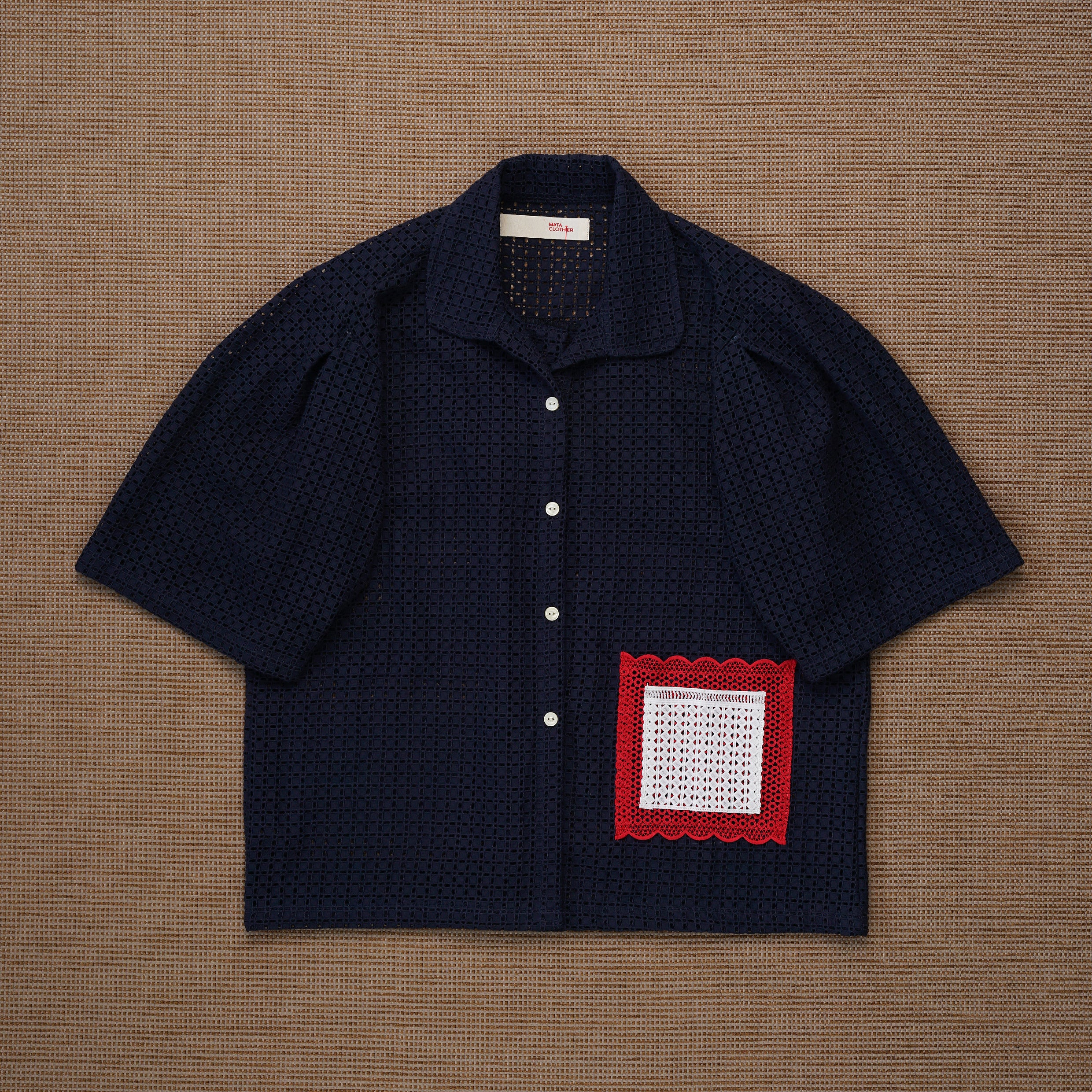 Guaya Blouse Eyelet Mesh Navy - MATA CLOTHiER