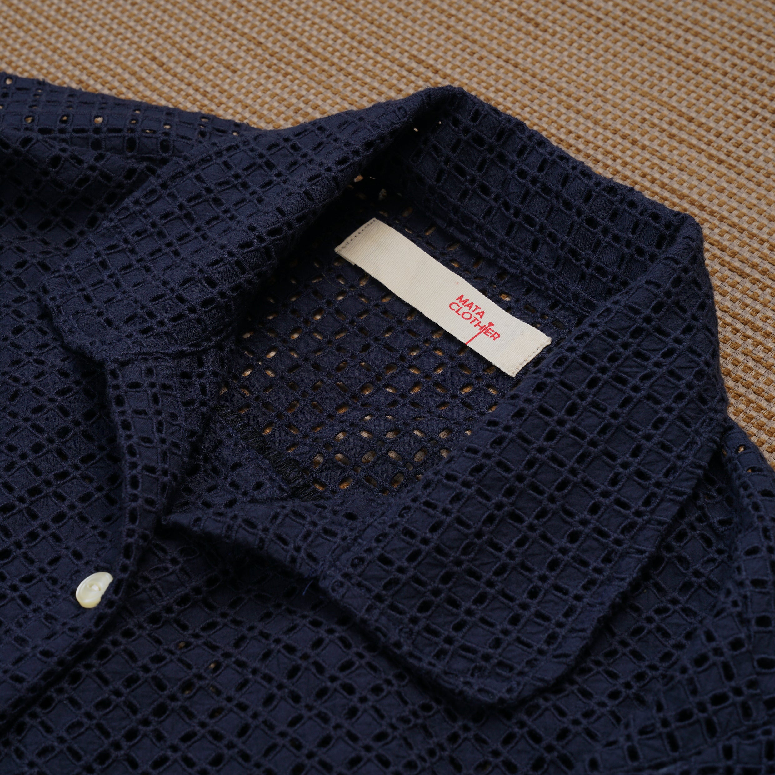 Guaya Blouse Eyelet Mesh Navy - MATA CLOTHiER