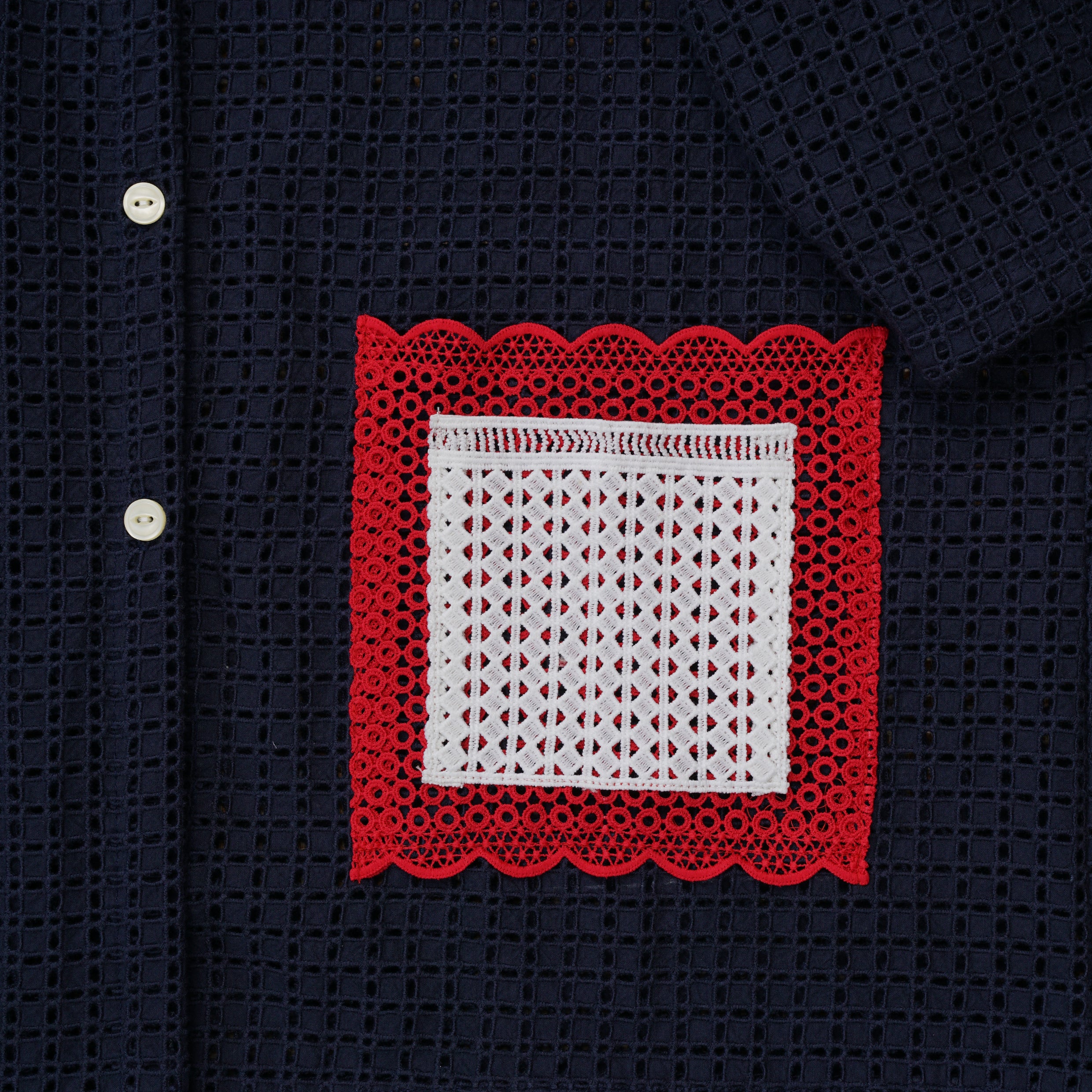 Guaya Blouse Eyelet Mesh Navy - MATA CLOTHiER