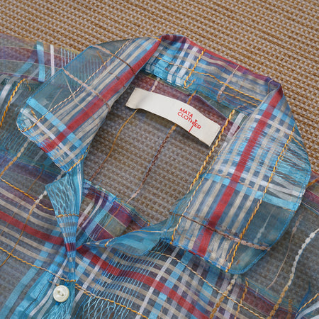 Guaya Blouse Tartan Gauze Blue  - MATA CLOTHiER
