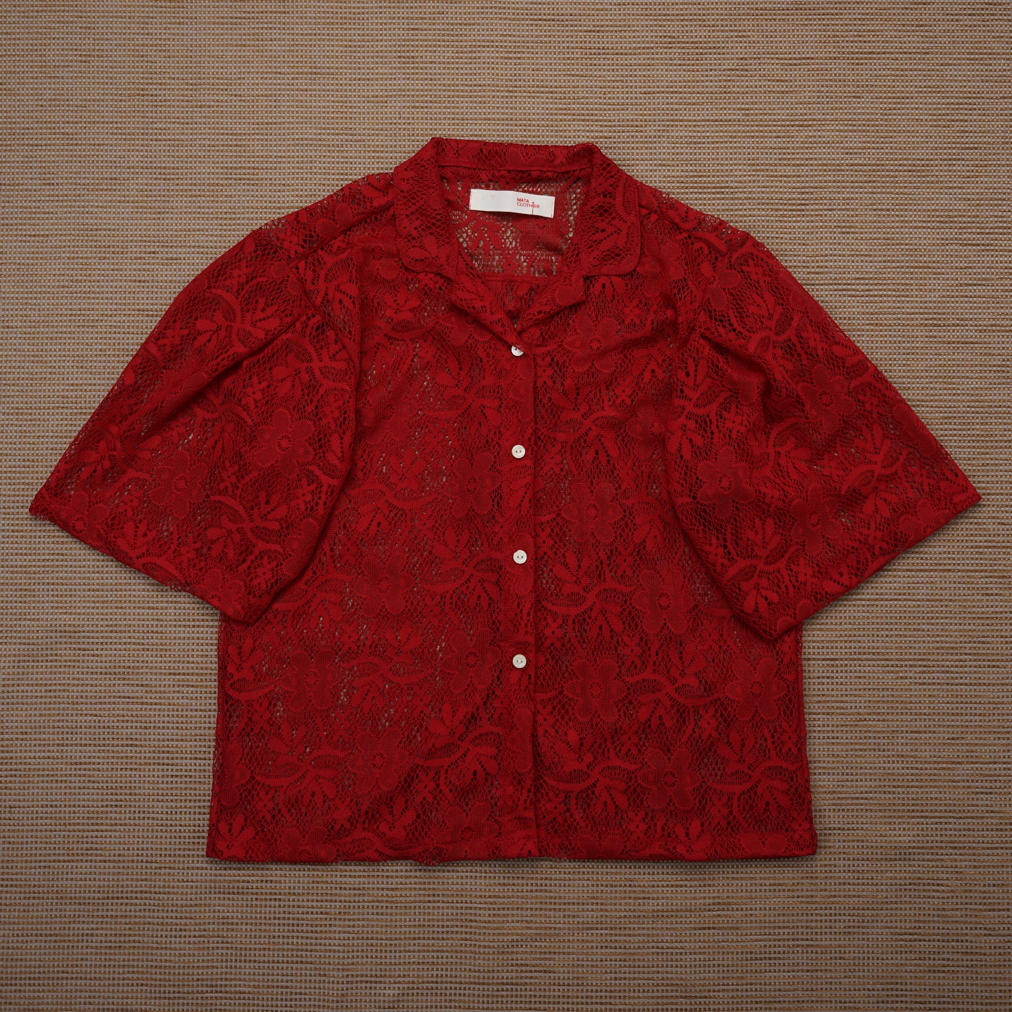 Guaya Blouse Floral Lace Red - MATA CLOTHiER
