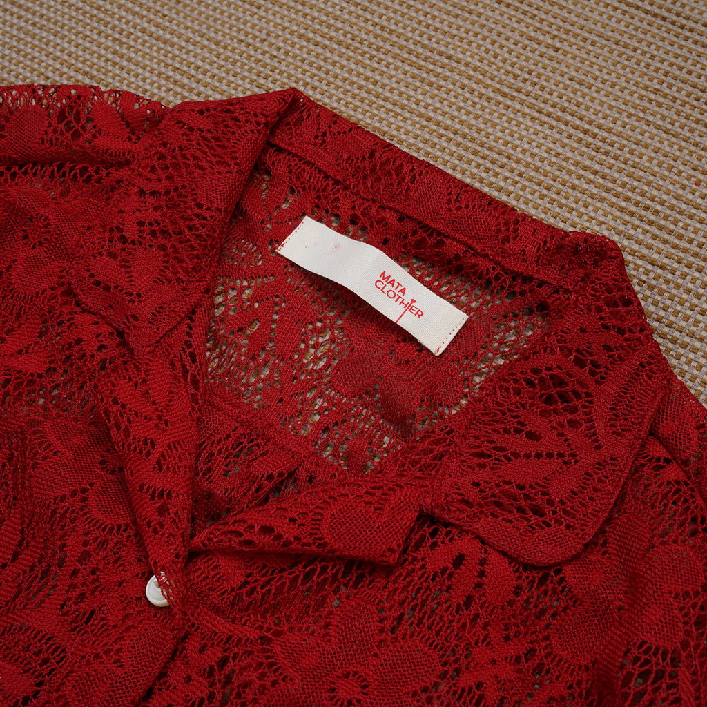 Guaya Blouse Floral Lace Red - MATA CLOTHiER