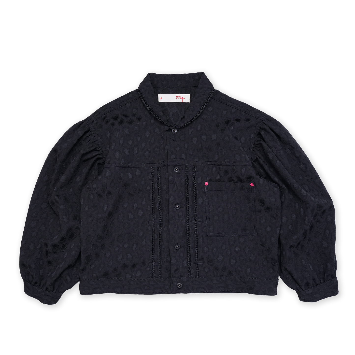 Emiria Jacket Leopard Black Small Collar - MATA CLOTHiER