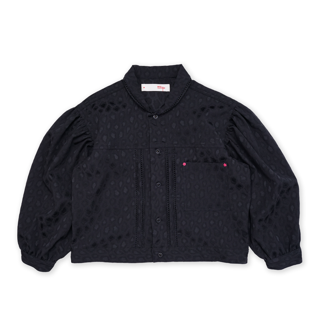 Emiria Jacket Leopard Black Small Collar - MATA CLOTHiER