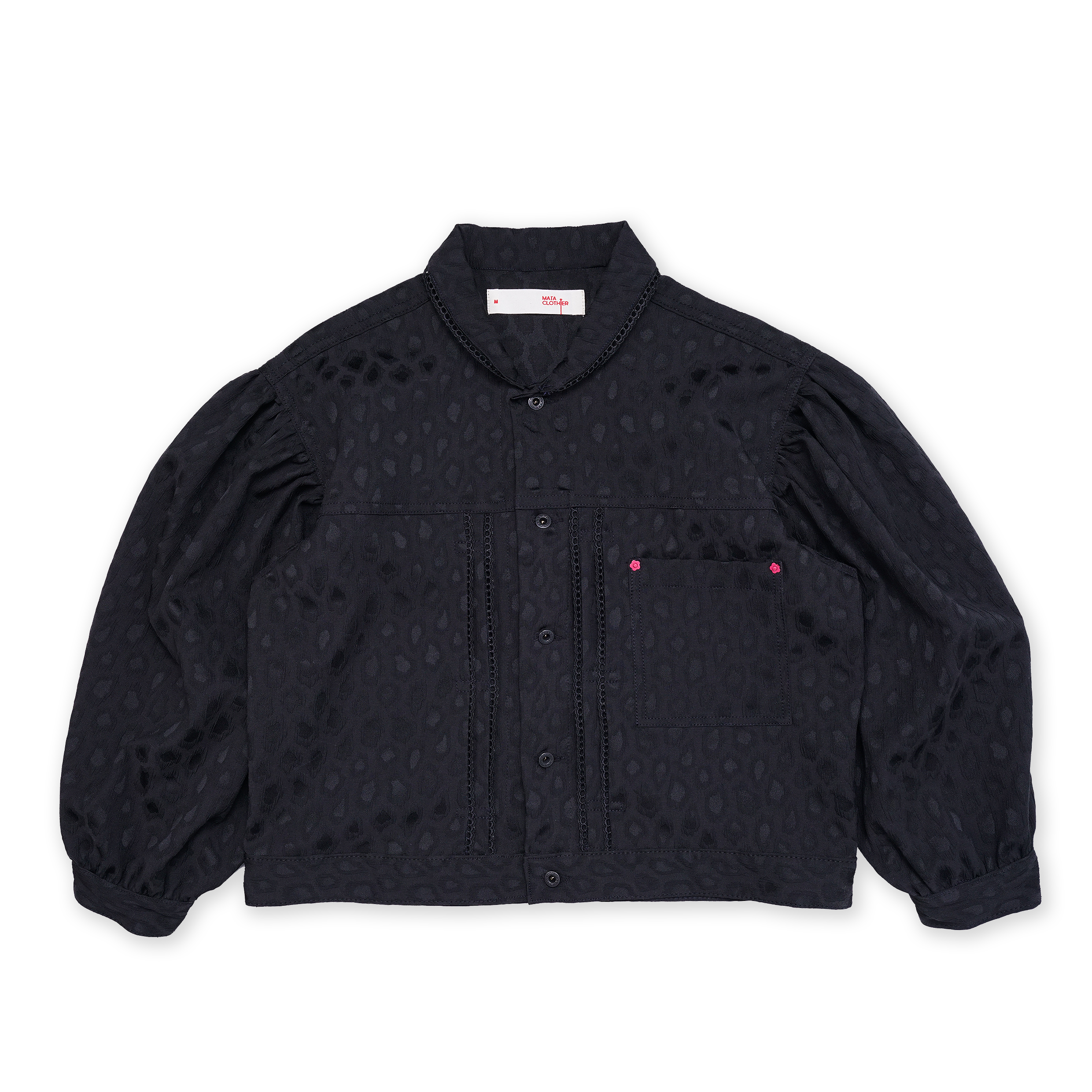 Emiria Jacket Leopard Black Small Collar - MATA CLOTHiER