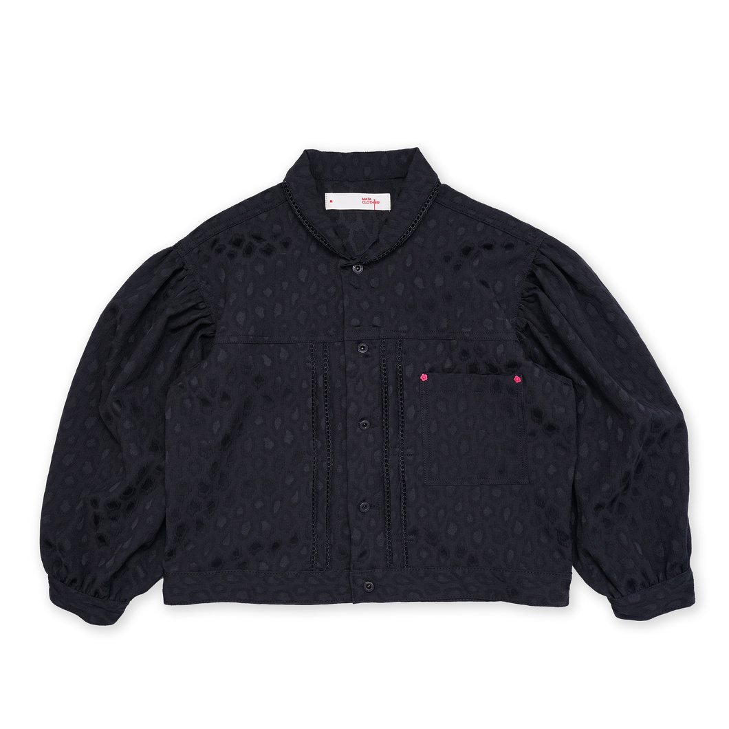 Emiria Jacket Leopard Black Small Collar - MATA CLOTHiER